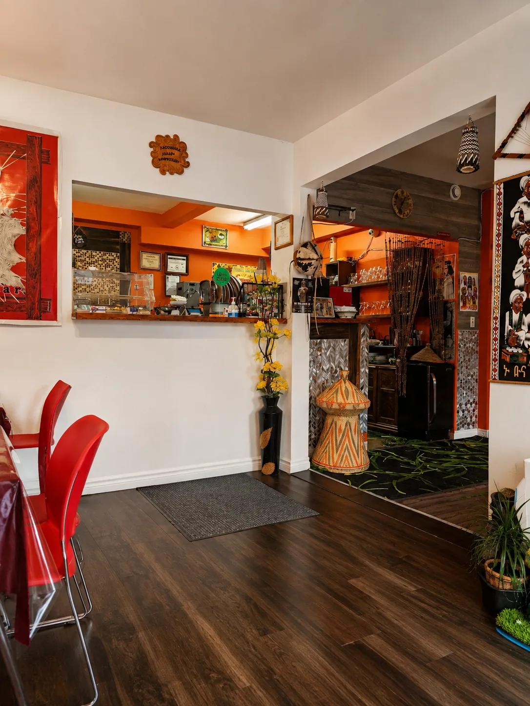 The warm dining room inside Aster Cafe