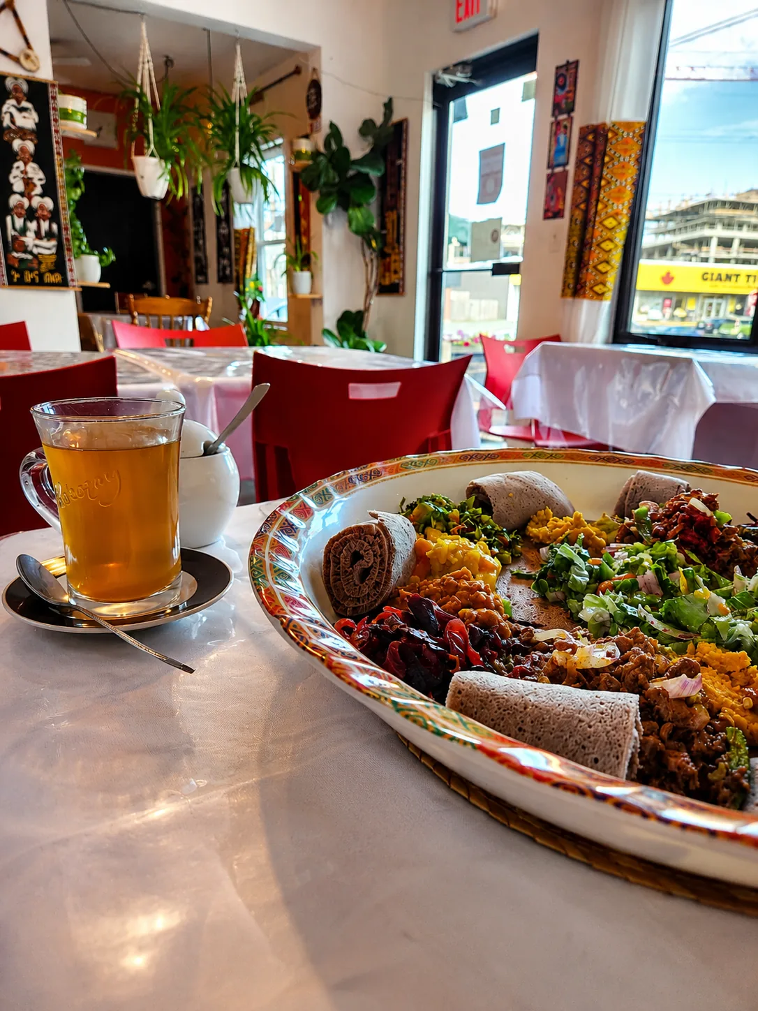 A platter and tea served in the Aster Cafe dining room