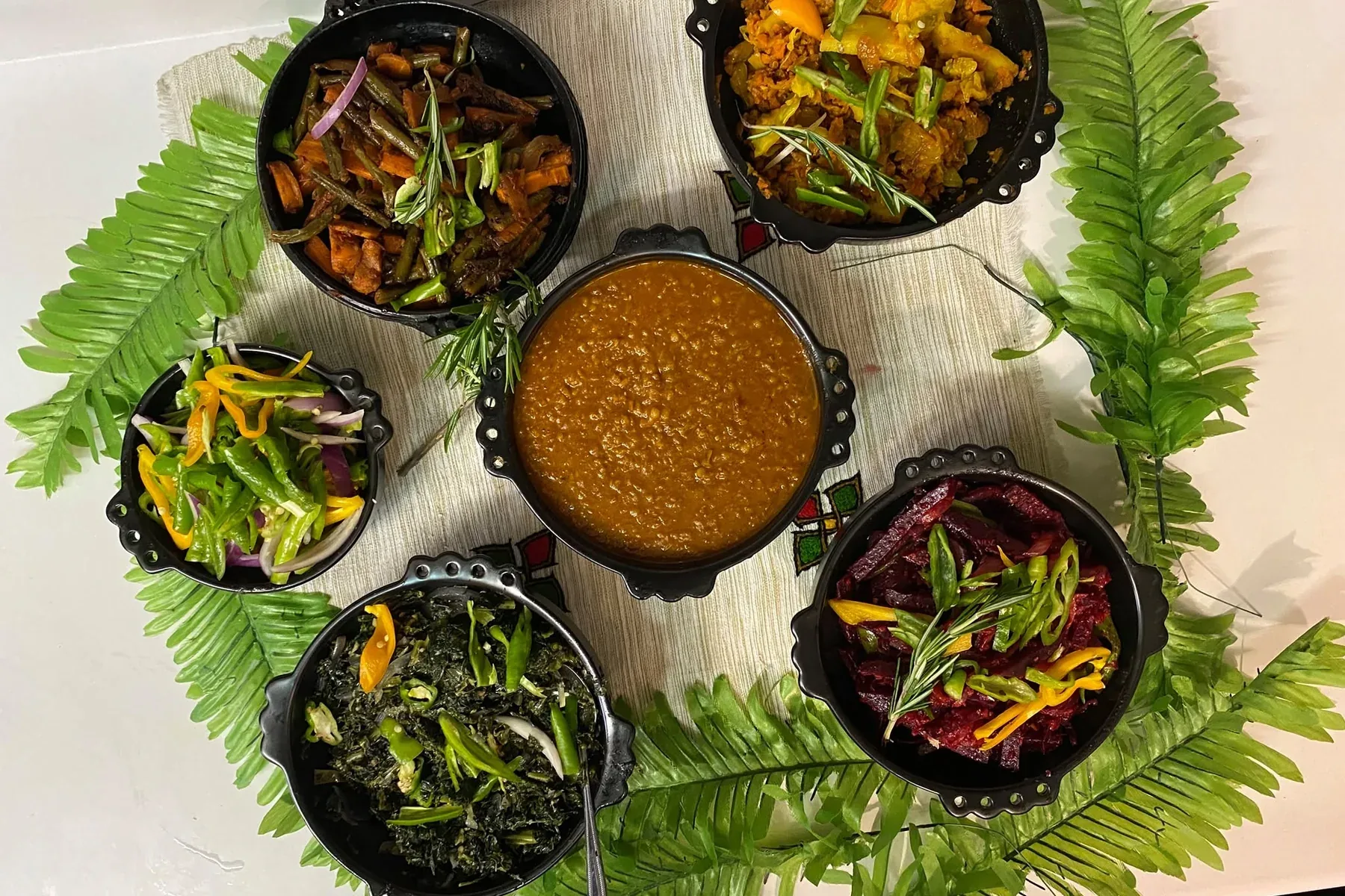 A generous Ethiopian spread arranged for sharing